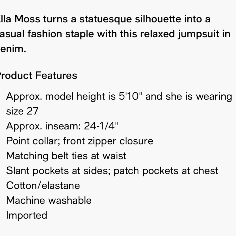 Ella Moss denim jumpsuit with zip front and belt - Picture 11 of 11